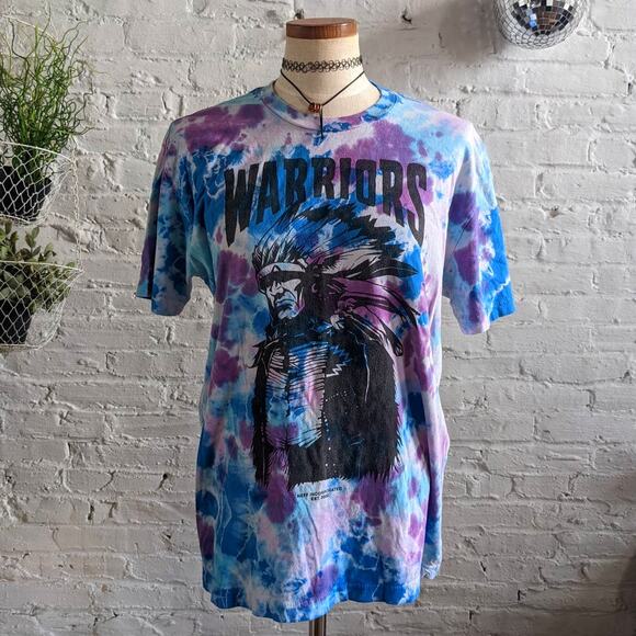 Retro 70s Pastel Tiedye Psychedelic NEFF Warriors Graphic Print Oversize Tee - Picture 1 of 7